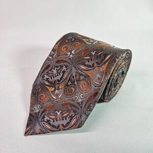 Van Heusen 100% Silk Hand Made Men‎ Tie Paisley Brown 3.5" x 58"